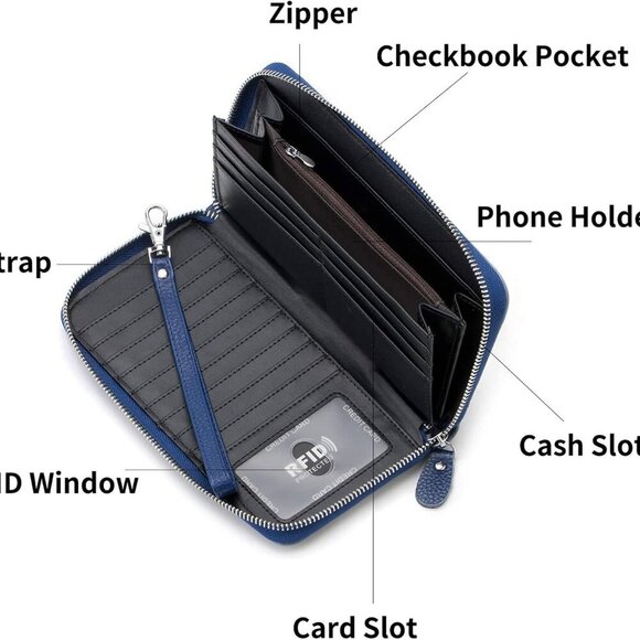 Womens Wallet RFID Blocking Genuine Leather Multi Credit Card Large Capacity Zip - Picture 3 of 6